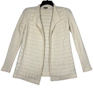 Talbots Petites Cable Knit Open Front Cardigan Women's Small Cream Wool Cashmere